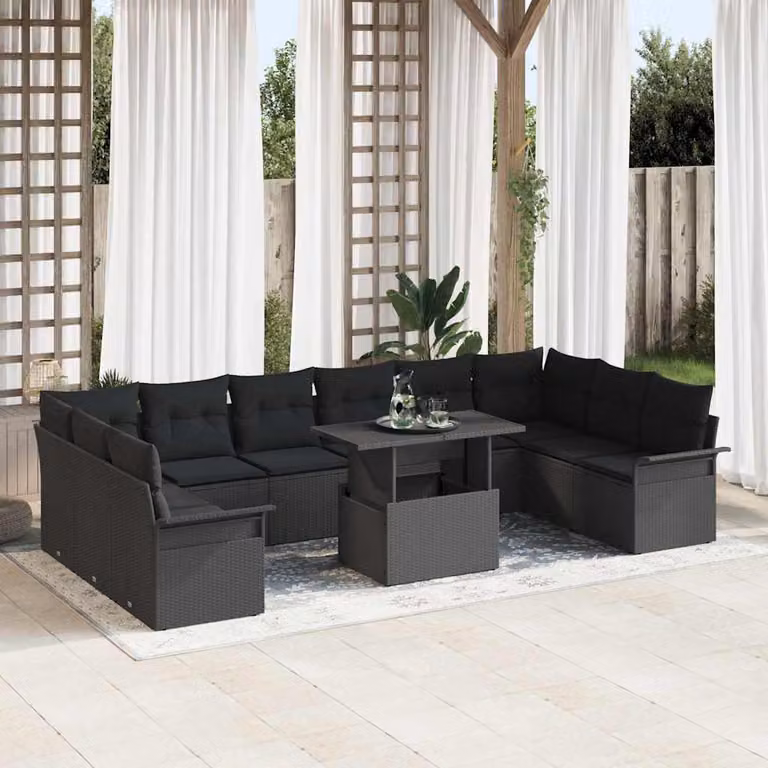Maison Exclusive - Set di divani da salotto, 11 pezzi, colore nero, in rattan sintetico