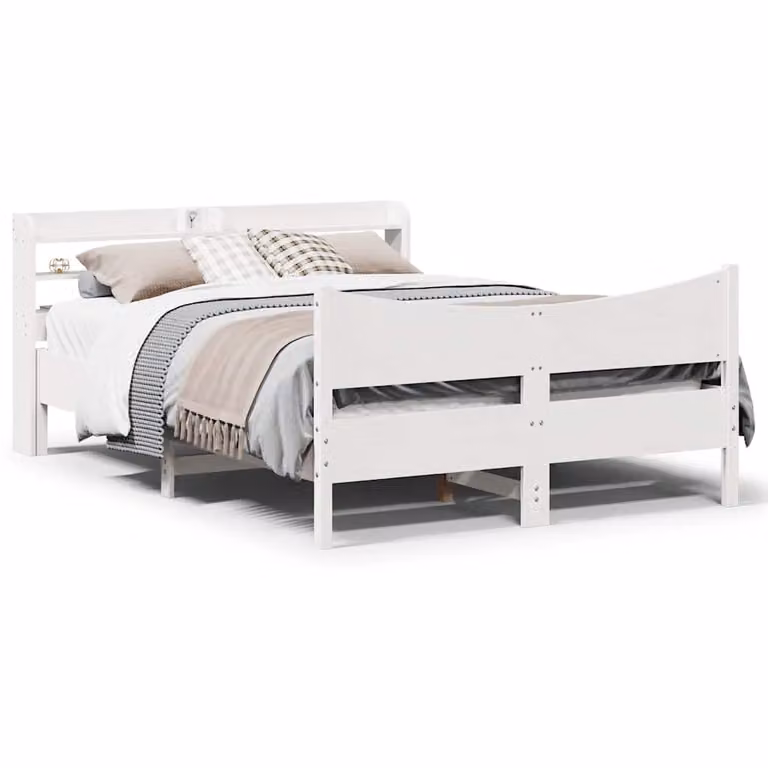 vidaXL Letto con Testiera Bianco in Legno di Pino Massello L: 150 cm, P: 200 cm