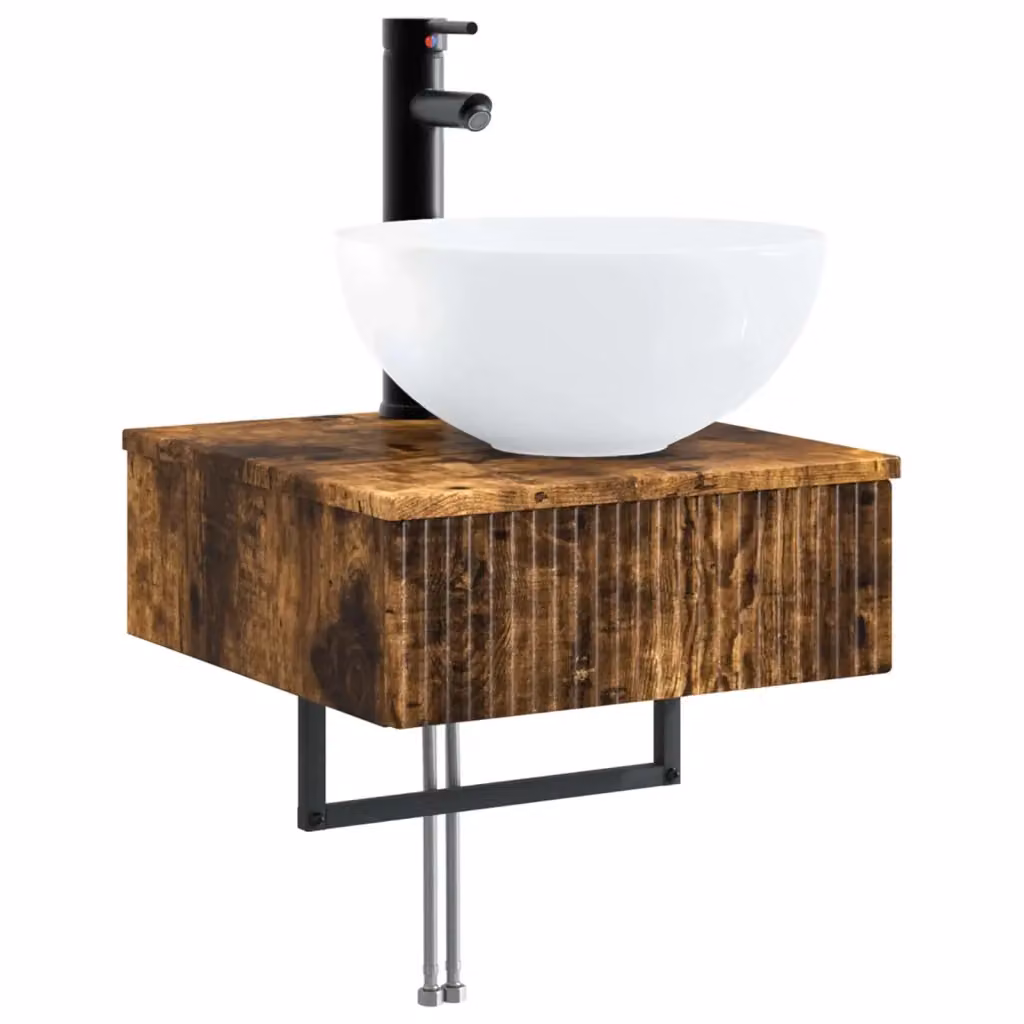 Lavabo da parete moderno vidaXL in legno MDF color rovere fumo, L 40 cm x P 41 cm x H 40,5 cm – 2