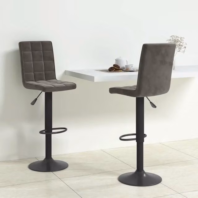 Set di 2 sgabelli da bar vidaXL in velluto grigio con base girevole a 360 gradi e struttura in metallo