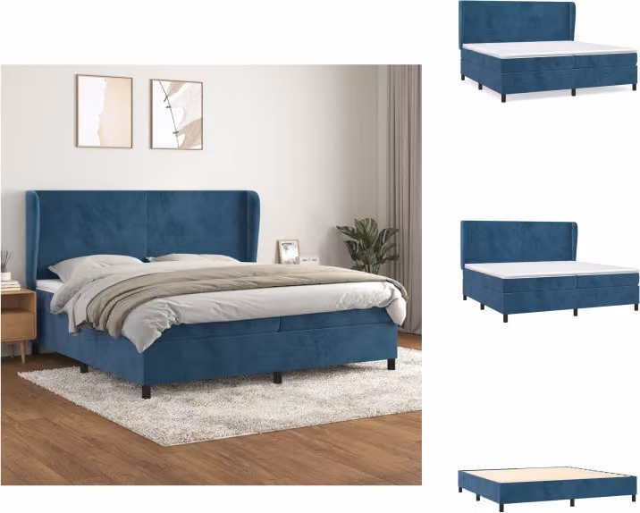 vidaXL Letto a molle con materasso blu scuro 200x200 cm in velluto - Letti e strutture letto