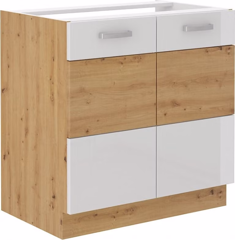 Armadietto per lavello ADARA - larghezza 80 cm, bianco / rovere artisan