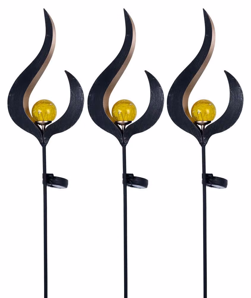 Set di 3 lampade solari, da incasso, color bronzo, altezza 90 cm