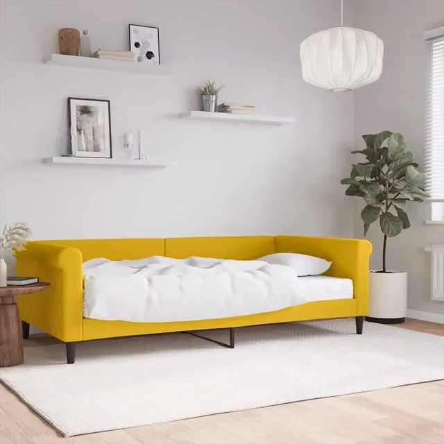 Divano Letto con Materasso Giallo 100x200 cm in Velluto 3197759