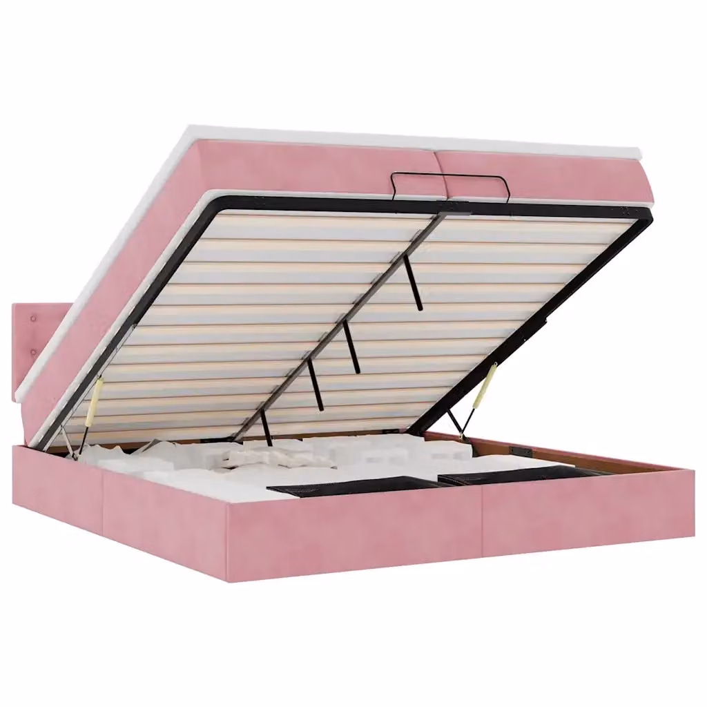 Struttura Letto con Contenitore a Sollevamento vidaXL in Velluto Rosa e Bianco, L: 200 cm, P: 200 cm, H: 88 cm, con Porte USB e Illuminazione Sotto il Letto – 2