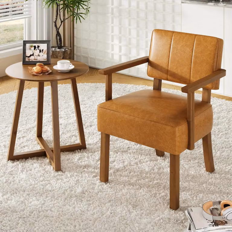 Sedia da pranzo - Sedia da cucina con struttura in legno massello - Rivestita in ecopelle - Design retrò - Sedia laterale robusta per la sala da pranzo - A righe arancioni