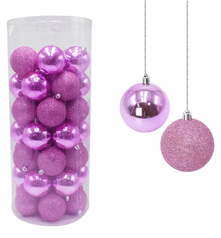 Set 48 Palline Decorative Ø 7 cm per Albero di Natale Rosa