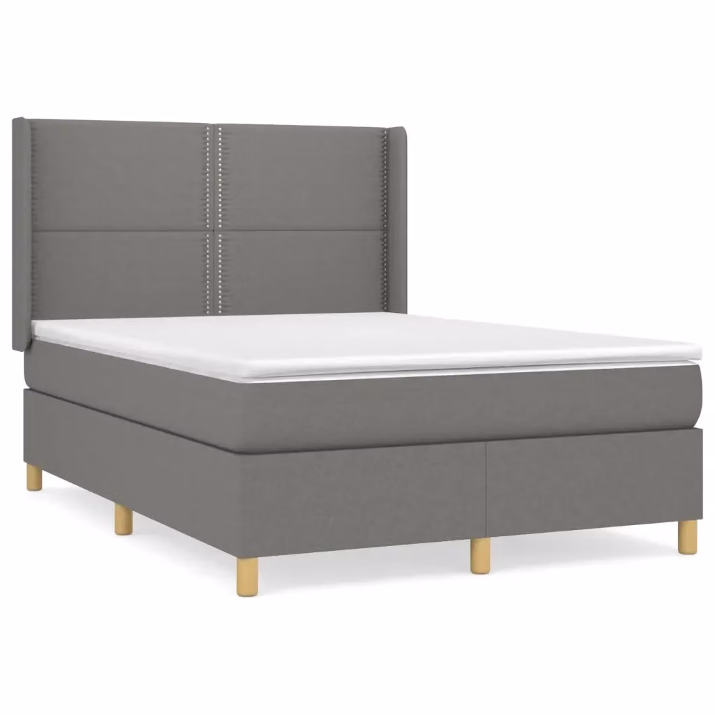 vidaXL Letto Ibrido con Giroletto a Molle e Materasso in Tessuto Grigio e Bianco L/P/H: 193 x 147 x 128 cm – 2