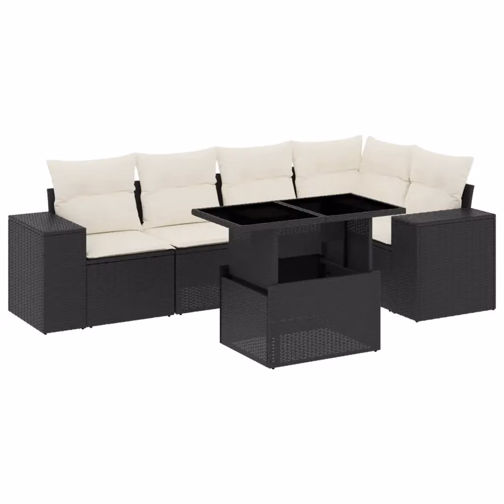 Set Divano da Giardino a L vidaXL in Polyrattan Nero con 6 Cuscini e Tavolino da Esterno – 2