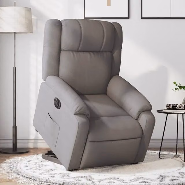 Poltrona Alzapersona Reclinabile Elettrica vidaXL in Tessuto Beige e Grigio con Braccioli per Senior – 1