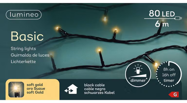 Luci di Natale per esterni 6 metri - 80 LED - 2700k - Dimmerabili con timer - IP44