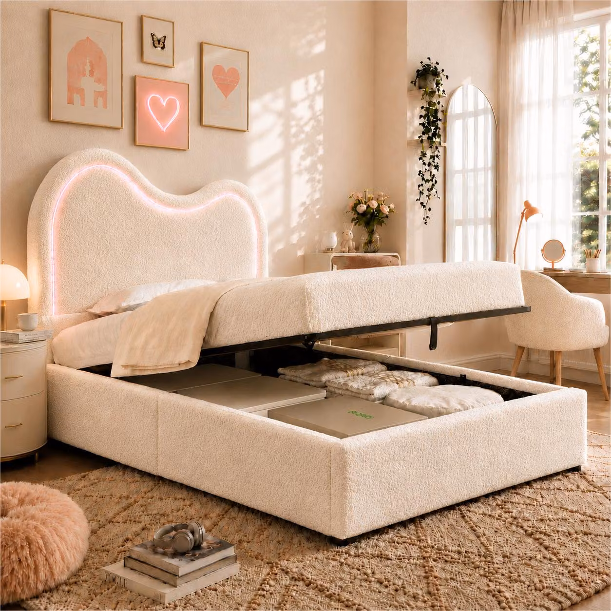 Letto imbottito STILVORA, 90x200 cm, con rete a doghe, letto singolo con ampio spazio contenitore, letto per bambini con testiera, letto multifunzionale con spazio contenitore a sollevamento idraulico