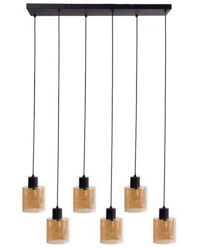 Beliani Lampada a sospensione a 6 luci con paralume in vetro e base in metallo nero e beige