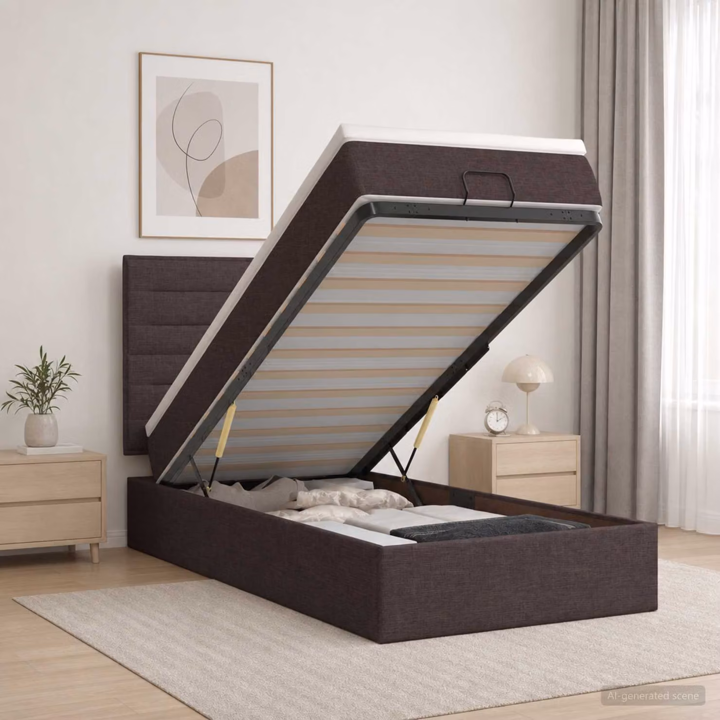Letto ottomano con materasso vidaXL in tessuto marrone scuro L/P/H: 200 x 100 x 48,48 cm