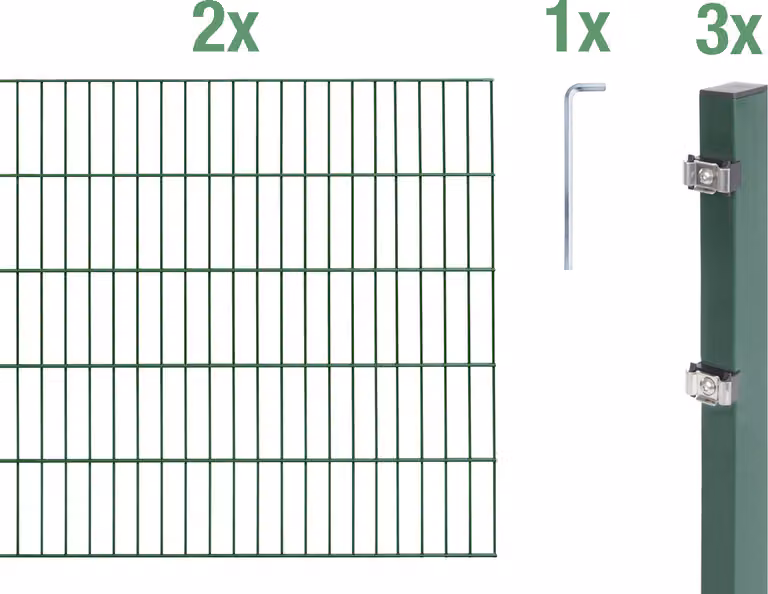 Alberts 642549 Recinzione a doppia rete metallica come set completo di 6 pezzi, verde, altezza 80 cm, lunghezza 4 m
