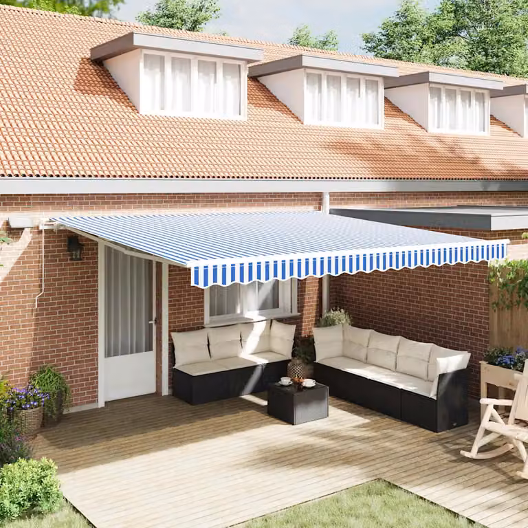 Tenda retrattile vidaXL in poliestere e alluminio, Blu e Bianco, L: 450 cm, P: 300 cm