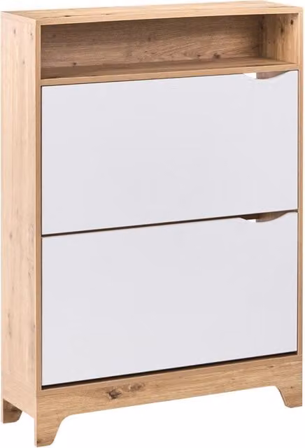 Scarpiera BELIANI moderna con scomparti basculanti in MDF, bianco e marrone chiaro, L: 80 cm, P: 24 cm, H: 111 cm