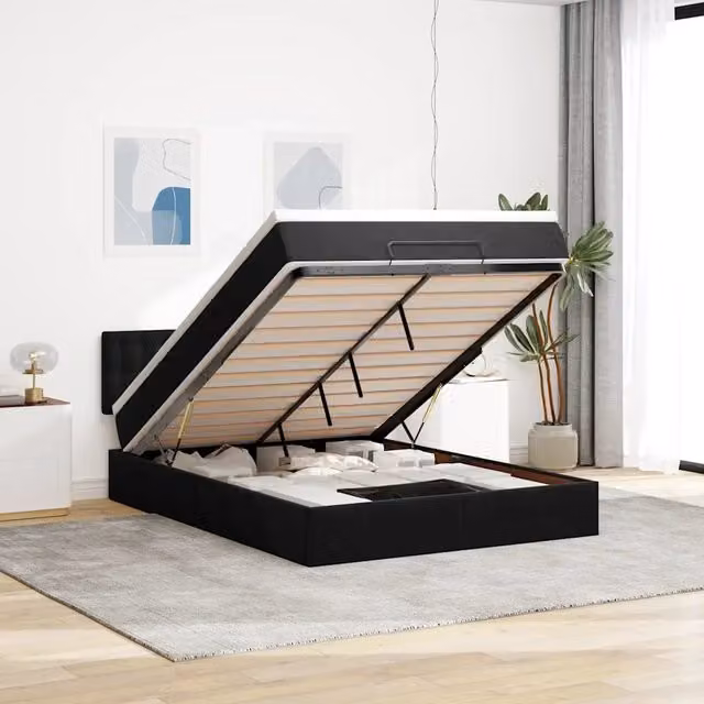 Struttura Letto Pouf con Materasso Nero 140x190 cm in Velluto 3311917