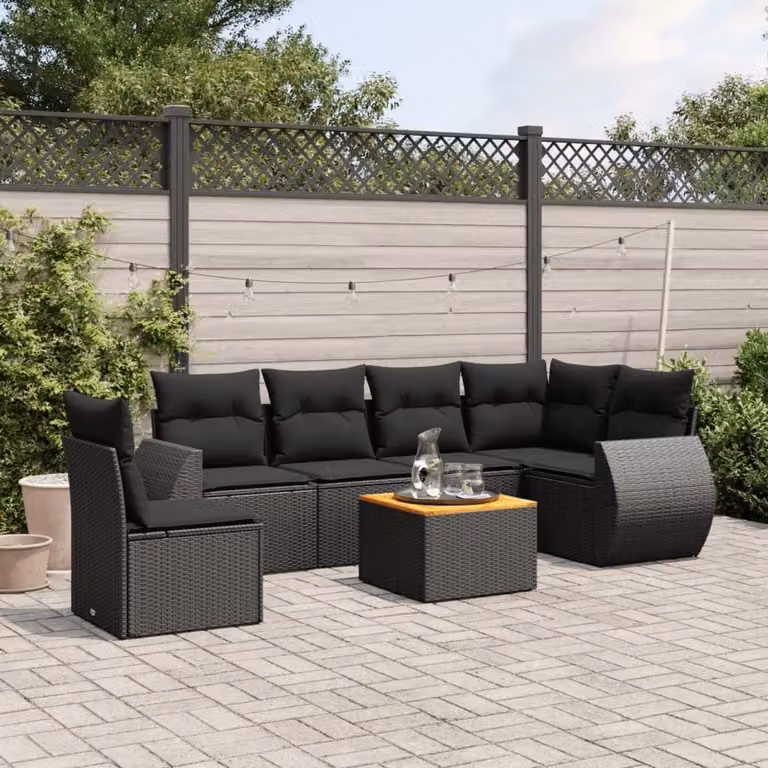 Maison Exclusive - Set da giardino 7 pezzi con cuscini in polyrattan nero