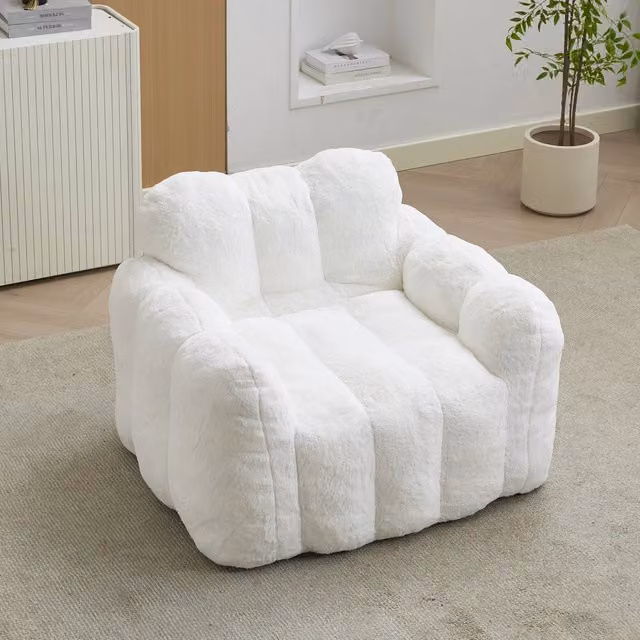 Pouf a forma di loto Mivray in peluche bianco per soggiorno e camera da letto