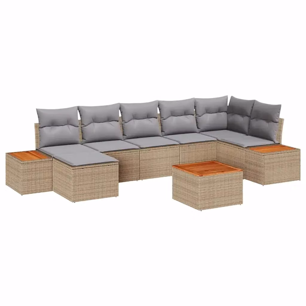 Set Divano da Giardino vidaXL 8 Pezzi Beige con Cuscini e Tavolino in Polyrattan e Acciaio – 2