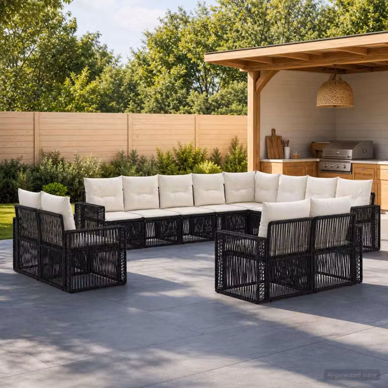 Maison Exclusive - Set di divani da giardino, 12 pezzi. Poly-rattan nero e crema