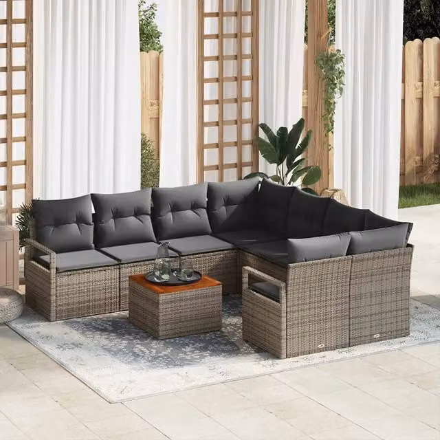 Set Divano da Giardino a Forma di U vidaXL in Polyrattan Grigio con Cuscini e Tavolino