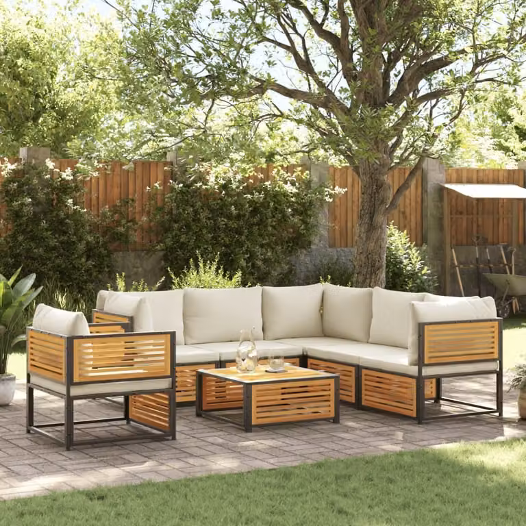 Maison Exclusive - Set da giardino composto da 7 pezzi con cuscini, in legno massello di acacia