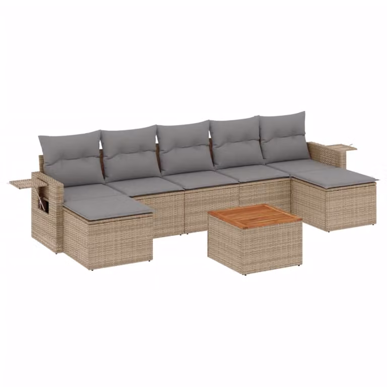 Set Divano da Giardino 8 pz con Cuscini Beige Misto Polyrattan