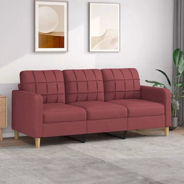 Divano moderno a 3 posti vidaXL in tessuto rosso con struttura in metallo per il tuo soggiorno L: 198 cm, P: 80 cm, H: 77 cm – 1