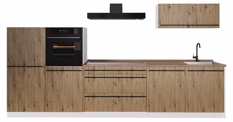 Cucina componibile Vicco R-Line Rovere artigianale/Bianco 340 cm senza piano di lavoro, Model 67312