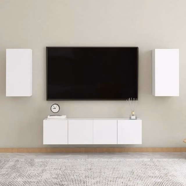 Set Mobili Porta TV 4 pz-Credenza per TV Bianco in Legno Multistrato 680723