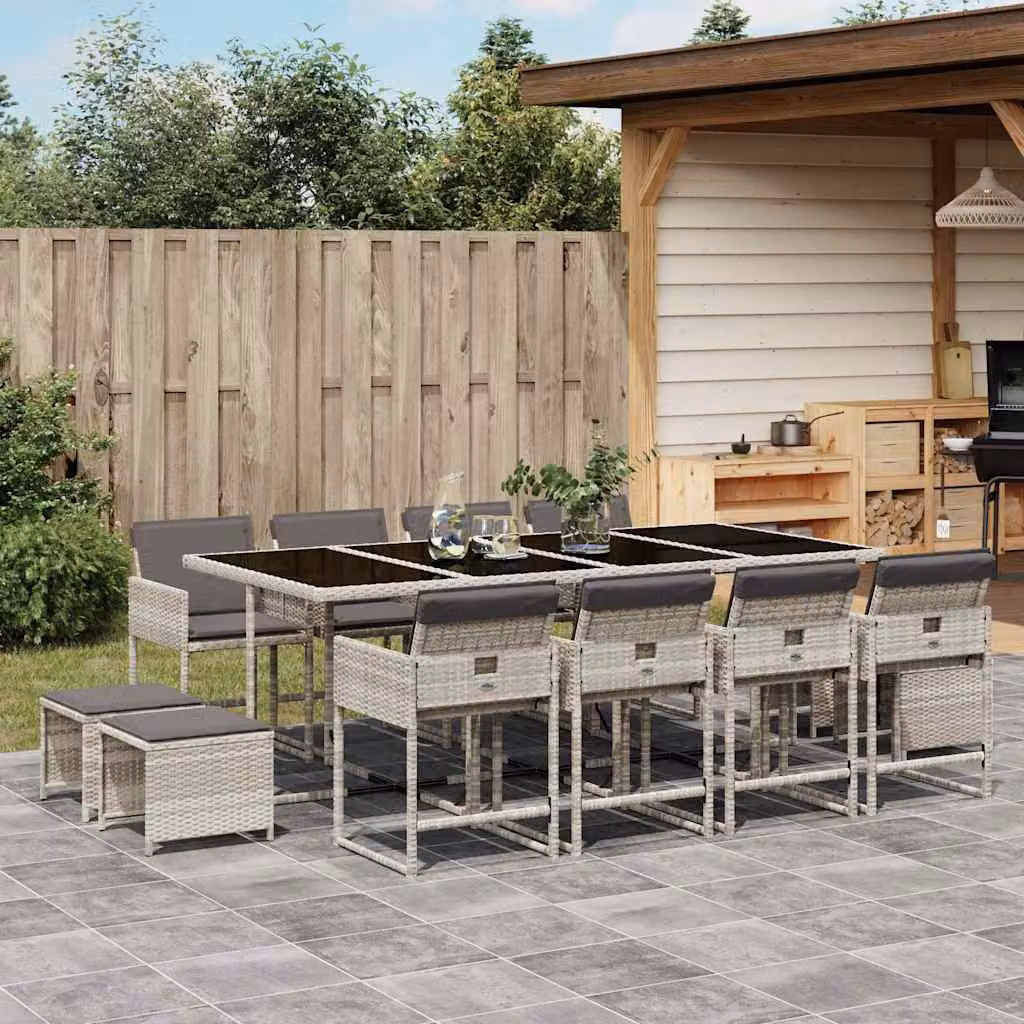 Set da Pranzo da Giardino vidaXL in Polyrattan con Cuscini e Tavolo in Vetro, 13 Pezzi, Grigio Antracite – 1