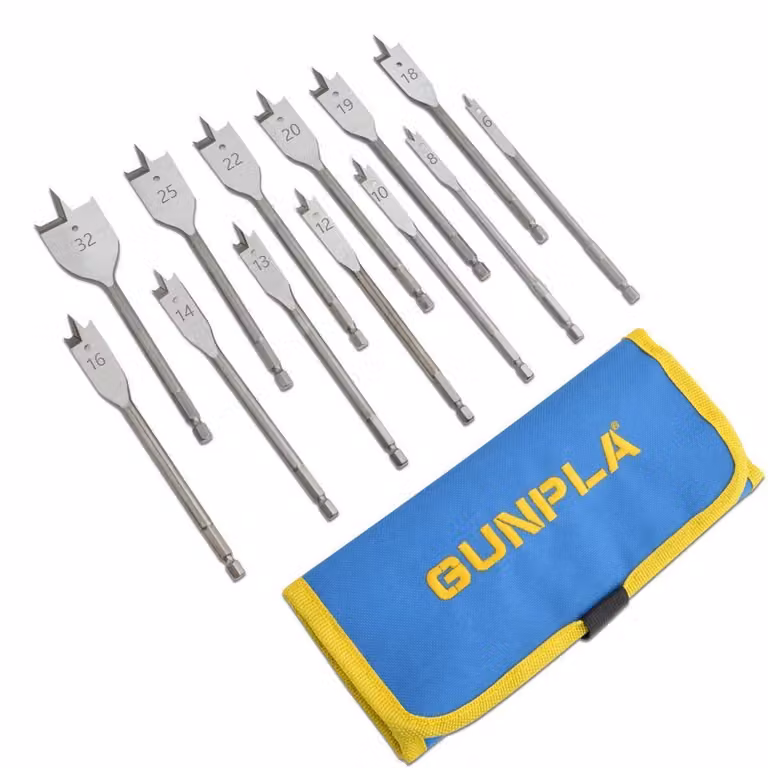 Set di punte da trapano a taglio liscio, 13 pezzi, da 6 a 32 mm, con gambo esagonale da 1/4", punte per legno adatte sia per legno tenero che duro, fornite in una custodia