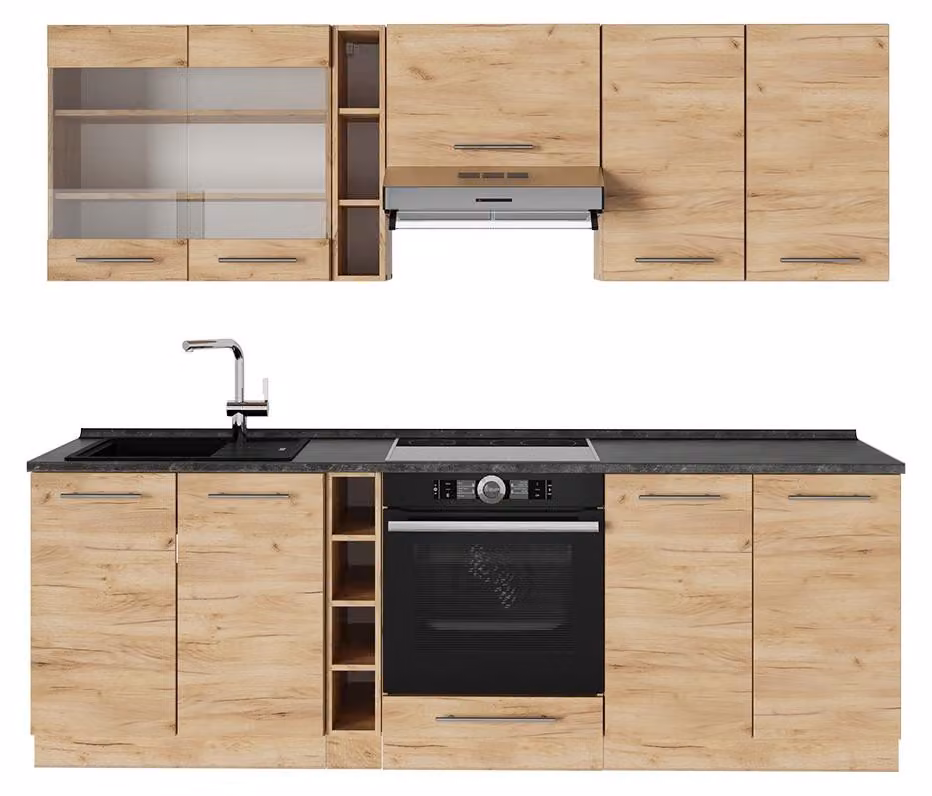 Cucina componibile Vicco Fame-Line Rovere dorato 235 cm senza piano di lavoro, Model 57542