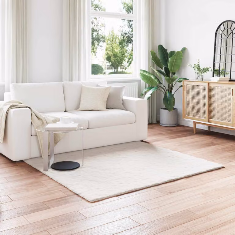 Tappeto antiscivolo e lavabile vidaXL in ecopelliccia di coniglio color crema, stile minimalista per soggiorno o camera da letto