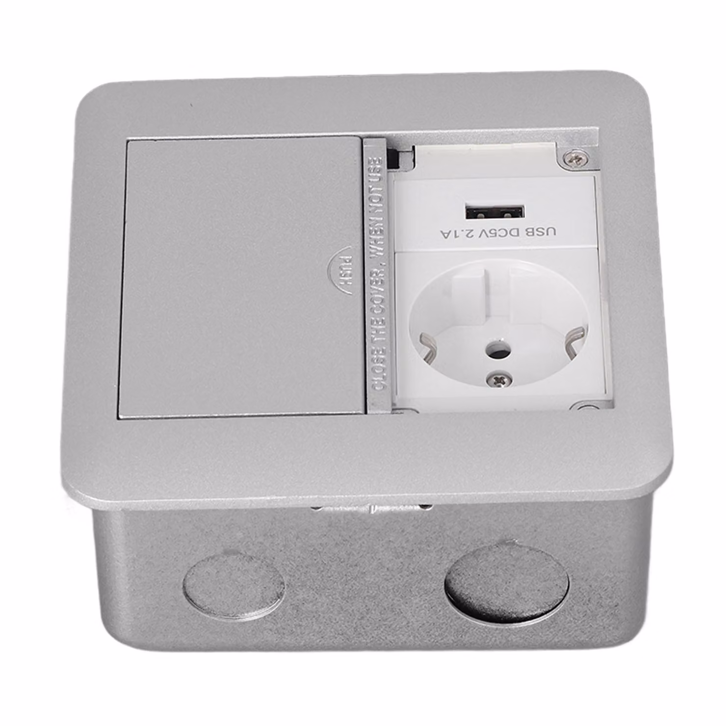 Presa di corrente UE, multifunzionale, 2 prese, ignifuga, impermeabile, presa di corrente integrata, 250 V, grigio argento