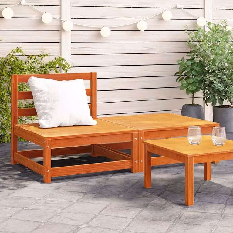 vidaXL Divano da giardino moderno in legno di pino cerato marrone con poggiapiedi