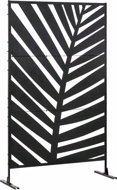 Pannello Privacy Esterno Outsunny in Metallo Nero con Design Foglia di Banana, Divisorio Decorativo Autoportante per Giardino e Terrazza, L 122 cm x H 198 cm – 1