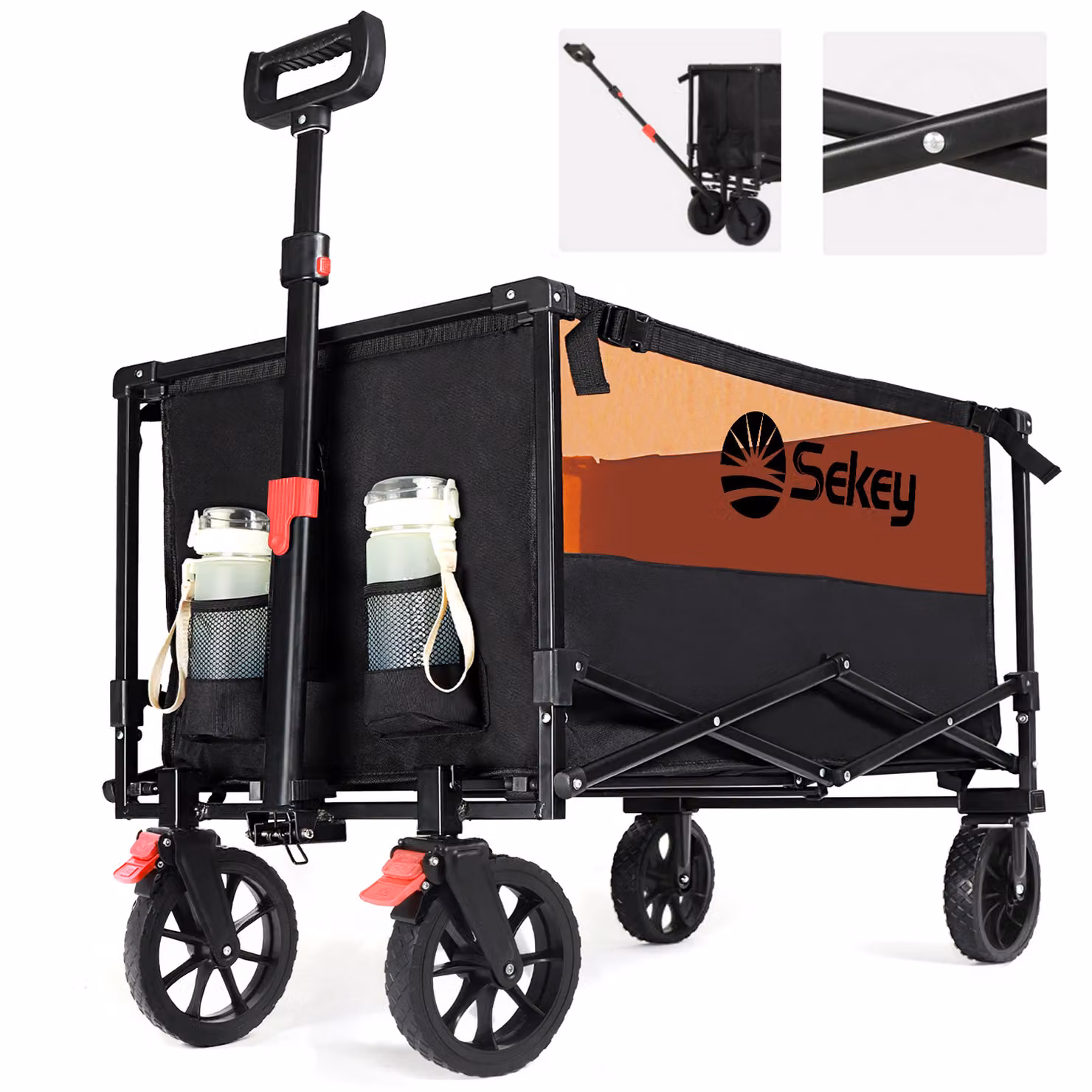 Carrello pieghevole Sekey per fuoristrada, capacità 160 litri, portata massima 150 kg, colore nero e arancione