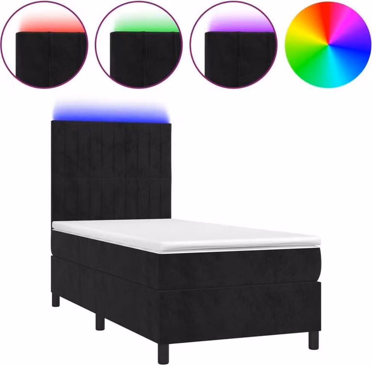 Letto a Molle con Materasso e LED Nero 90x200 cm in Velluto