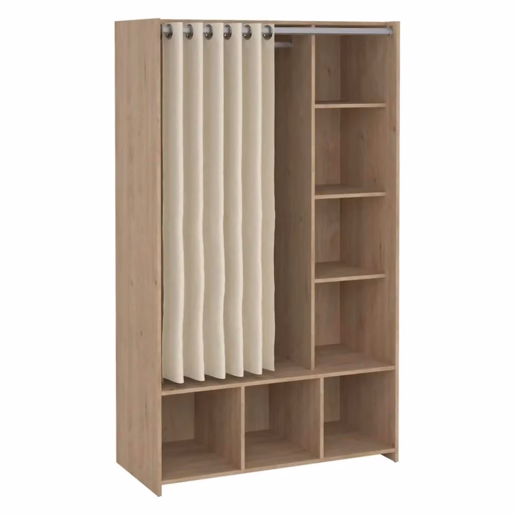 Armadio da camera da letto DMORA moderno con ante e ripiani, L: 105 cm, P: 48,25 cm, H: 180,4 cm, Rovere e Beige – 2