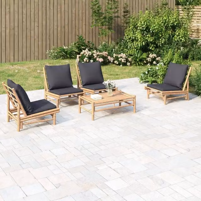 Set Salotto da Giardino 5pz con Cuscini Grigio Scuro Bambù 3156486