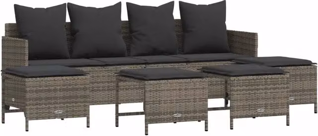Set Divano da Giardino 5 pz | Set Salotto da Giardino con Cuscini Grigio in Polyrattan