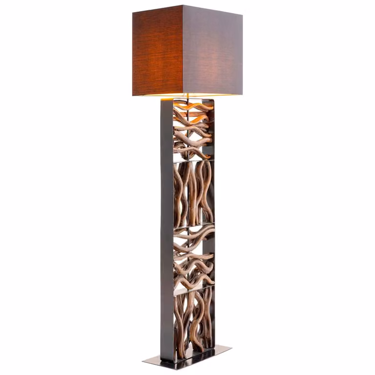 KARE Lampada da terra Nature Wave, Legno scuro, Soggiorno / Sala da pranzo, Tessuto / Stoffa / Seta, Moderno, Lampada da terra