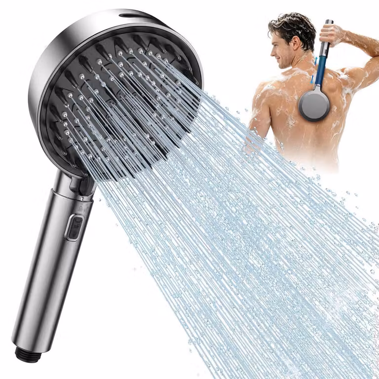 Doccia con soffione e tubo flessibile, ampia superficie di doccia, 1,8 metri, regolabile