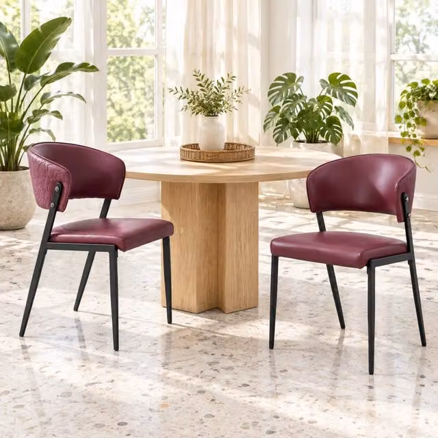 Sedia da pranzo moderna in PU rosso con struttura in metallo