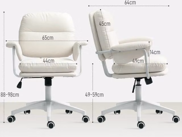 Sedia da ufficio ULEVR bianca, girevole e regolabile 49-59 cm, con funzione basculante, braccioli e similpelle, portata 120 kg