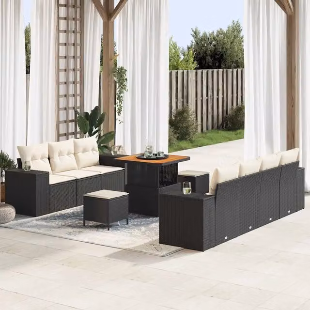 Set Divano da Giardino 10 pz Nero polyrattan 3361965