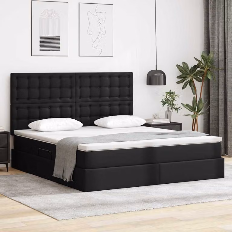 Letto con Contenitore vidaXL in Pelle Sintetica Nera con Base Lift-Up, L/P: 180 x 200 cm, H: 204 cm